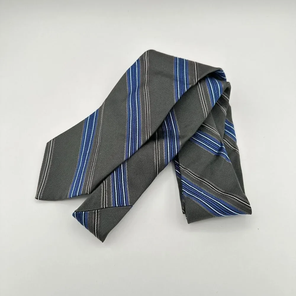 Brooks Brothers Necktie Mens Gray Blue Striped Silk Wedding Church Formal School